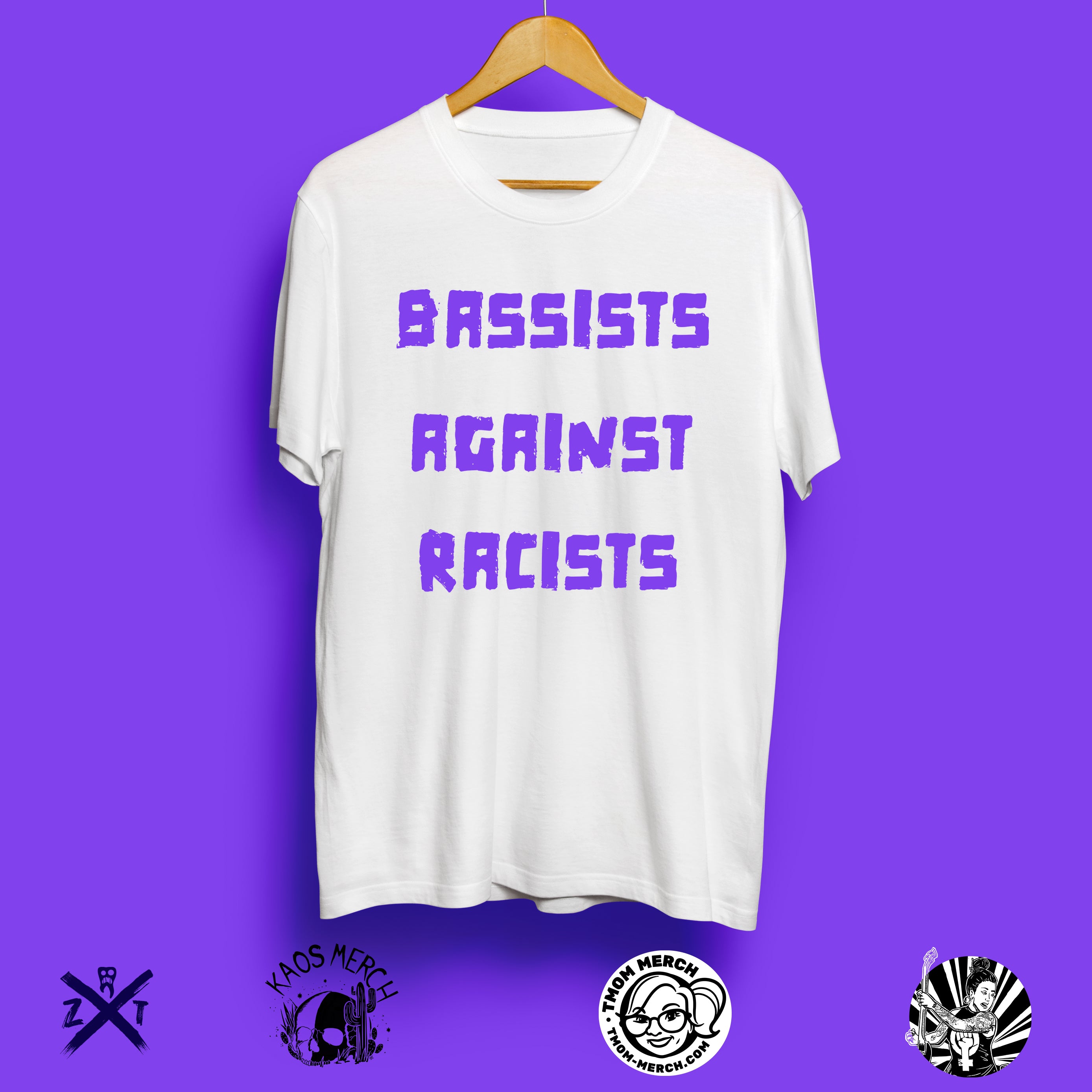 Bassists Against Racists – WHITE & PURPLE OCTOBER SPECIAL T-Shirt - PRE-ORDER image 0
